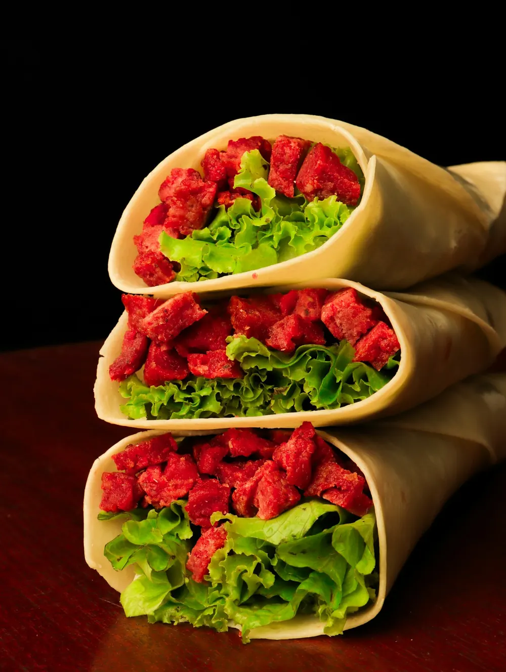 Tre dürüm con carne e insalata